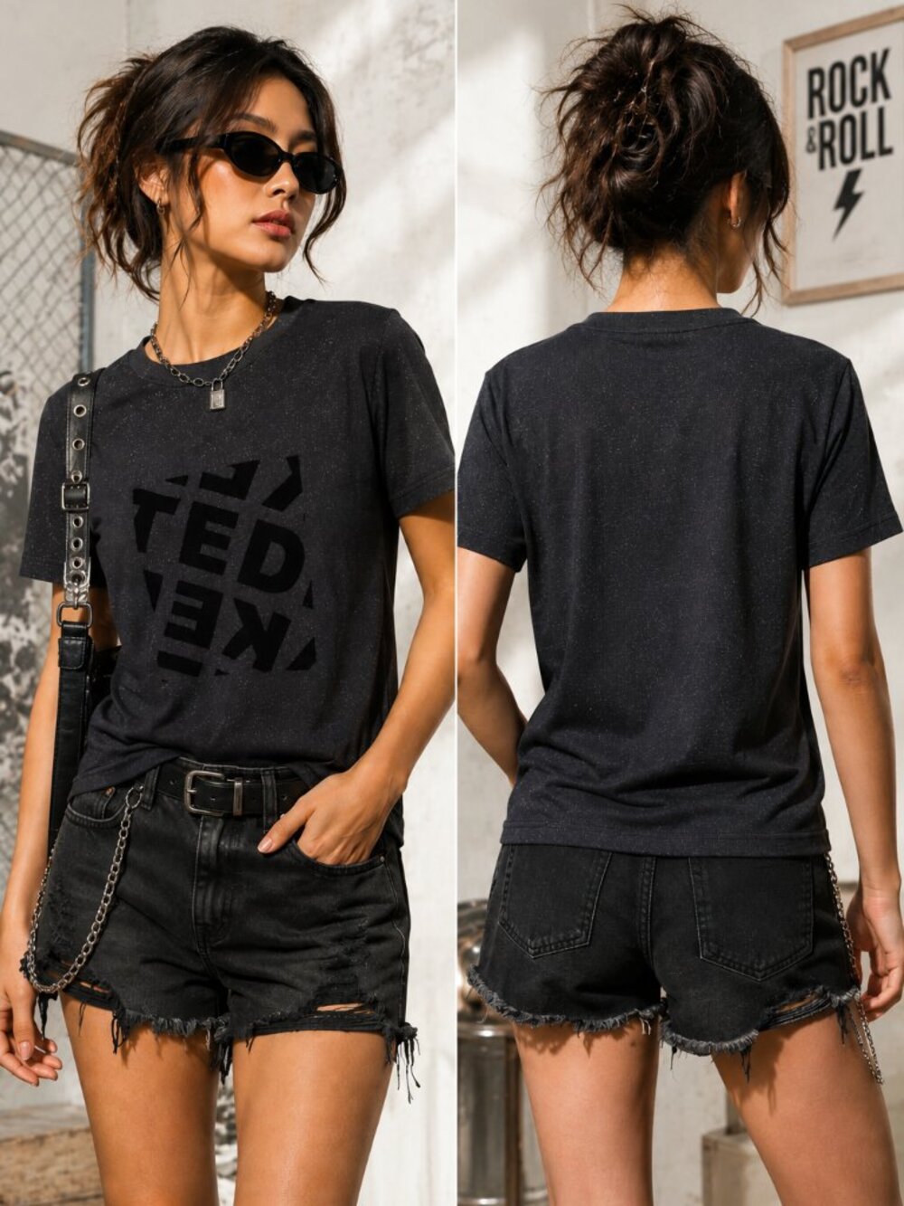 Ted Baker London Tedin Shimmer Logo Tee Black Metallic Knit Top Size M